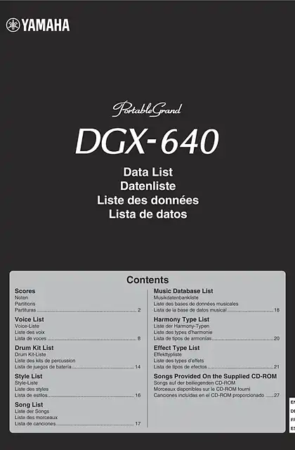 yamaha雅马哈DGX-640 Data List